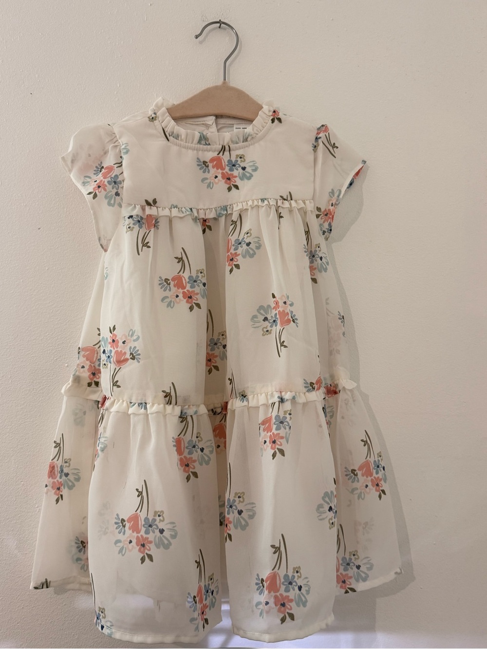 Carter's Cream Tiered Dress with Pink & Blue Floral Print